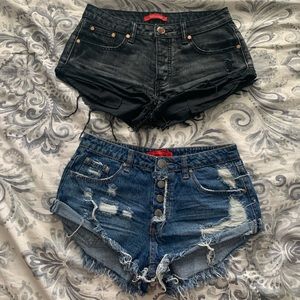 Distressed denim shorts